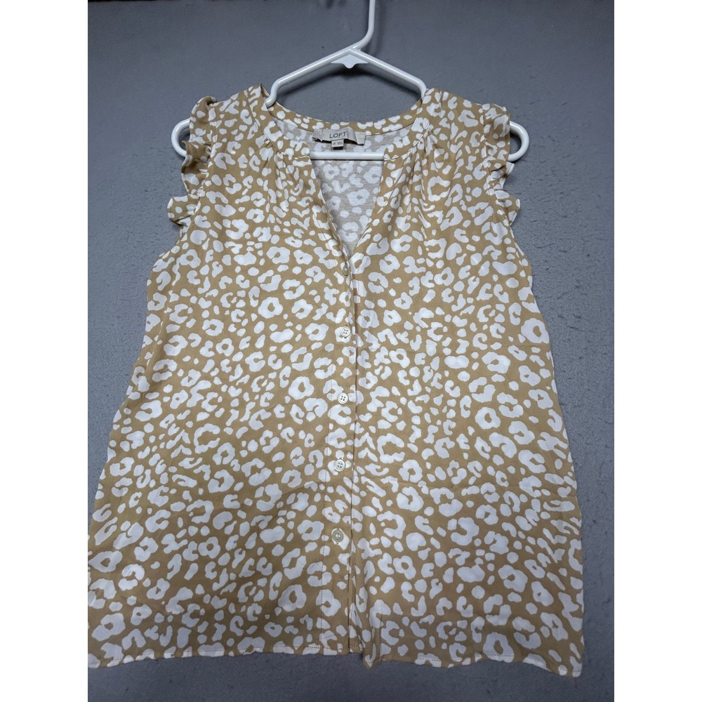 LOFT Blouse Polyester Tan White Leopard Print XS Womens